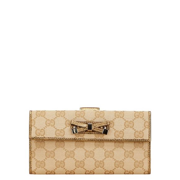 Gucci GG Canvas Princess Long Wallet 167464 Beige Gold Leather Women's GUCCI - Picture 1 of 14